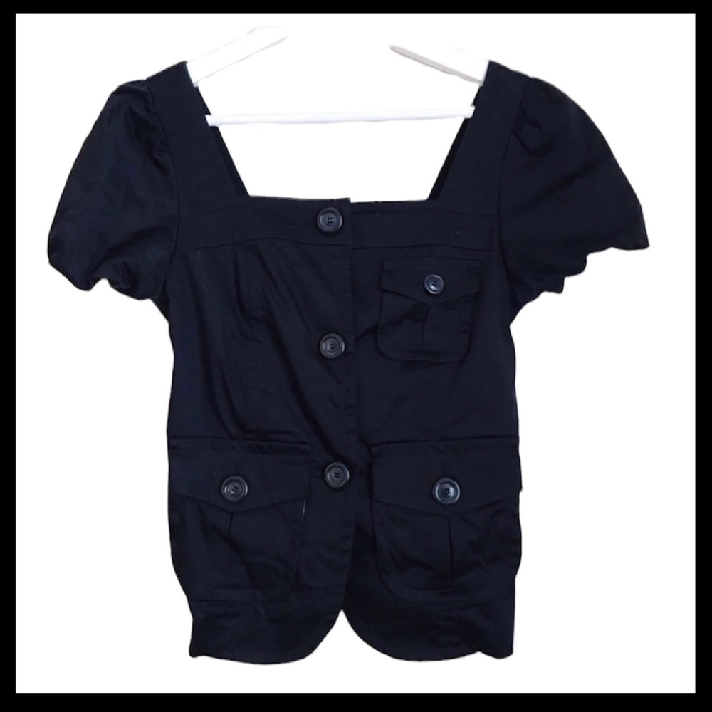 Marc By Marc Jacobs Black Button-Front Short Sleeve Blouse